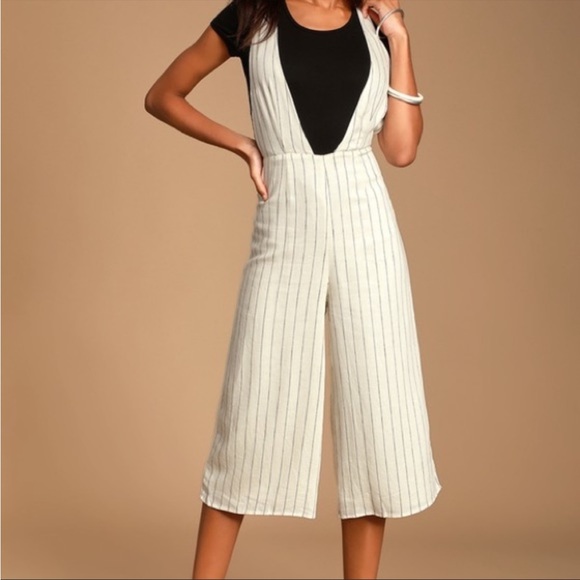 Lulus Zoee Black and White Striped Culotte Overalls - Picture 1 of 8